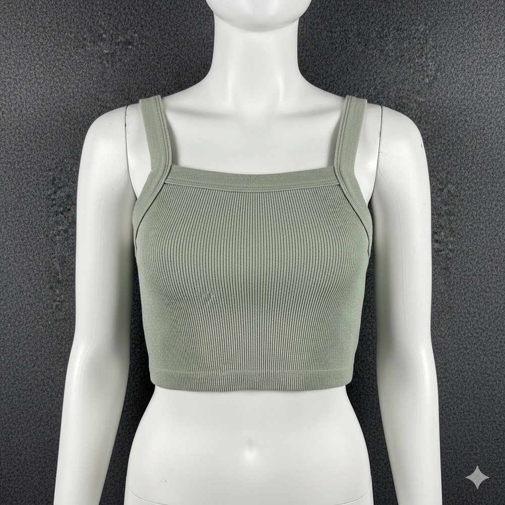 Cotton On Women's Basic Casual Stretch Crop Cropped Tank Ribbed Knit XS Green‎